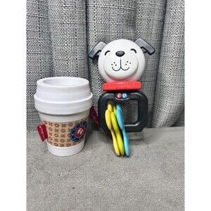 Fisher Price DOG Puppy Pals Clackers Coffee Latte Mirror Baby Toy Rattle Teether